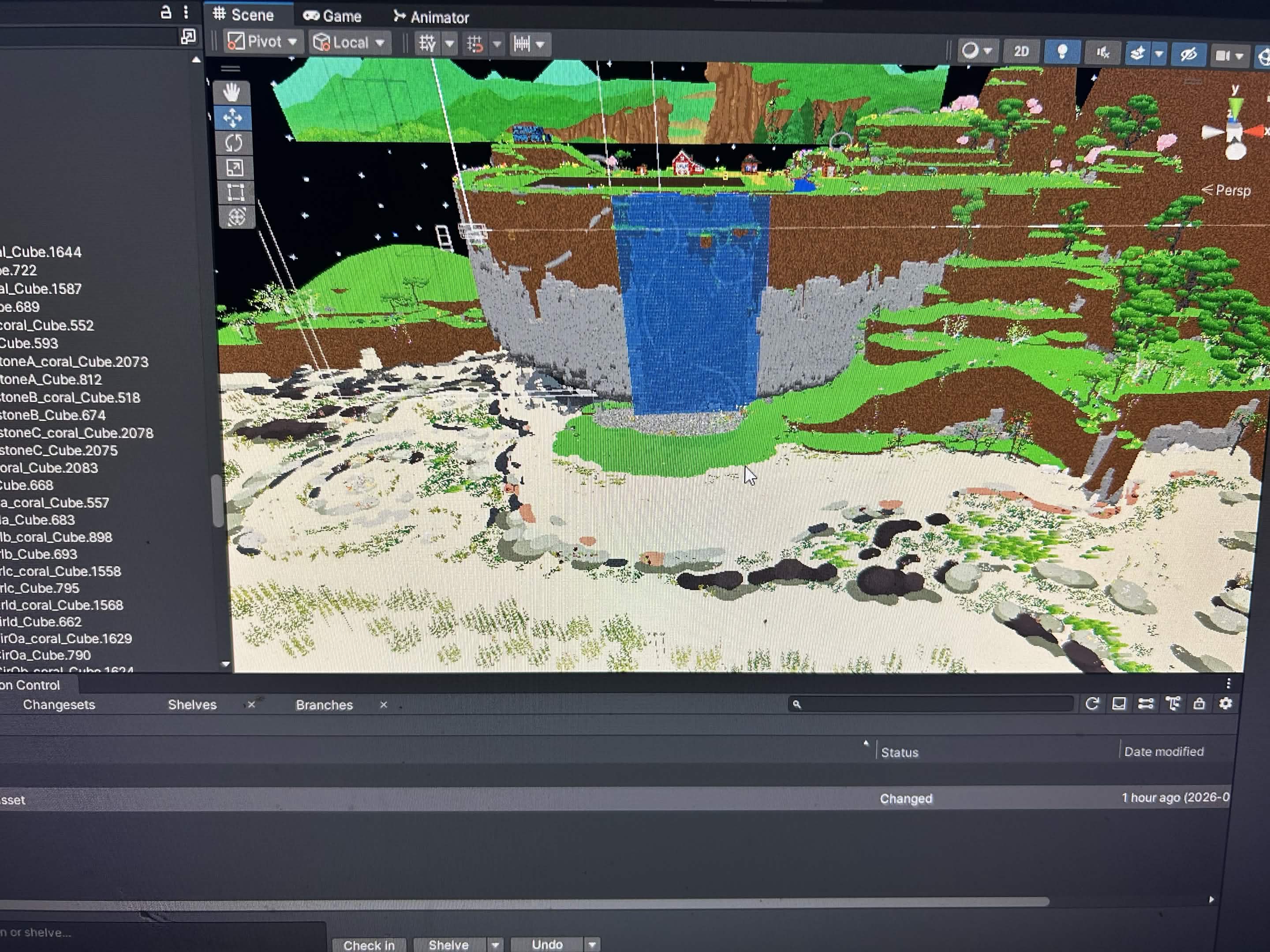 Cornucopia beach and waterfall area with sandy terrain and flowing water effects