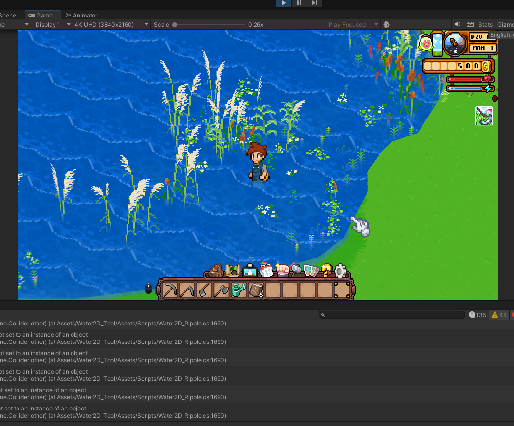 Cornucopia farm area with bushes along paths and GPU instanced vegetation