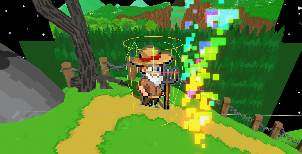 Scene view showing Rufus the farmer sprite placed at a spawn point near the farm junction to mark where the player should arrive after warping in