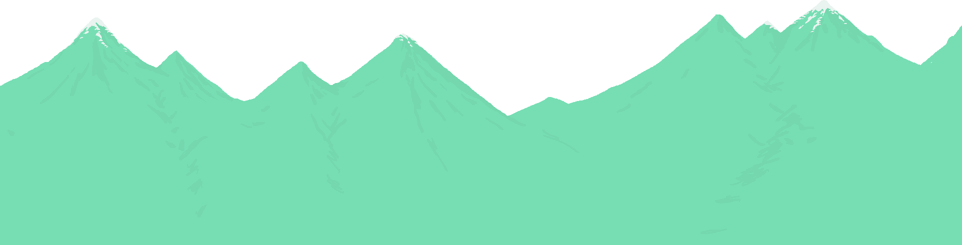 The farthest background layer on its own, pale mint-colored silhouettes of snow-capped mountain peaks with no detail in the faces, meant to read as very distant