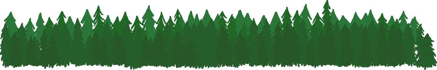 Front pine forest layer on its own, a dense row of dark green pine tree silhouettes packed together, designed to loop seamlessly across the width of the zone